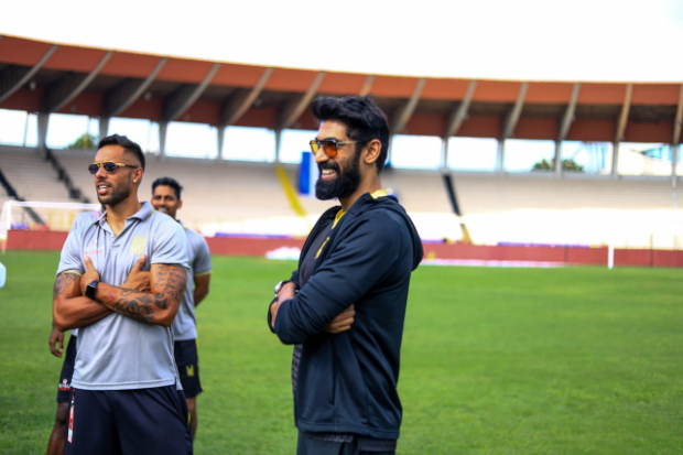 ISL 2019 - 2020: Rana Daggubati meets the Hyderabad FC players during their first match ISL 2019 - 2020: Rana Daggubati meets the Hyderabad FC players during their first match
