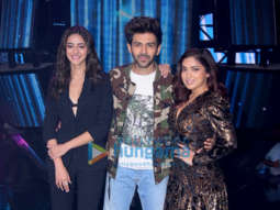 Photos: Kartik Aaryan, Bhumi Pednekar and Ananya Panday snapped on sets of Indian Idol promoting their film Pati Patni Aur Woh