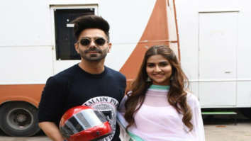 on the sets of the movie Helmet