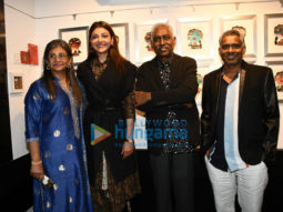 Photos: Kajal Aggarwal snapped at Studio 3 Art Gallery‘s Divine Intervention by artist G. Subramanian and P. Gnana