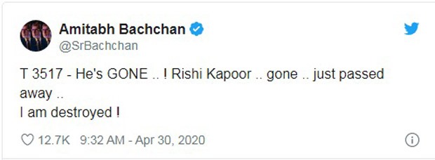 Actor Rishi Kapoor passes away, Amitabh Bachchan confirms