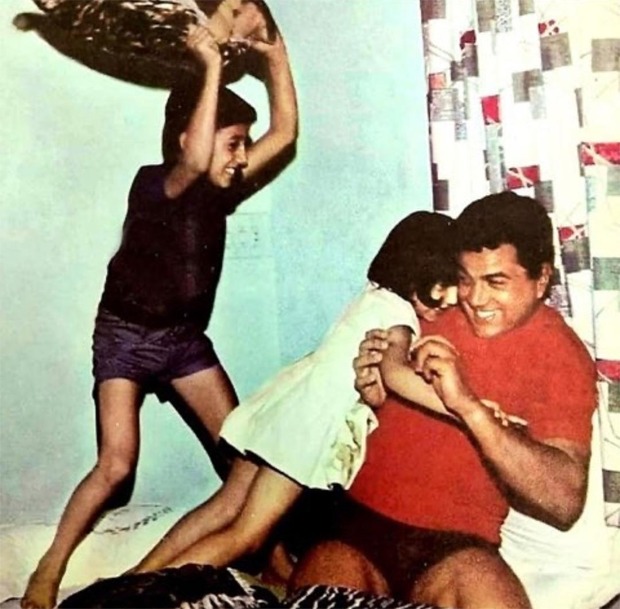THROWBACK: When a young Sunny Deol engaged in a pillow fight with his sister and dad Dharmendra
