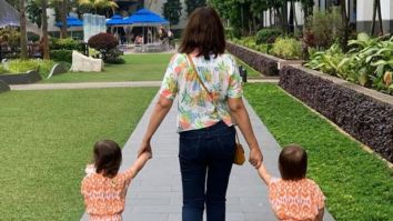 Lisa Ray teaches her daughters to wear masks and obey social distancing in Singapore