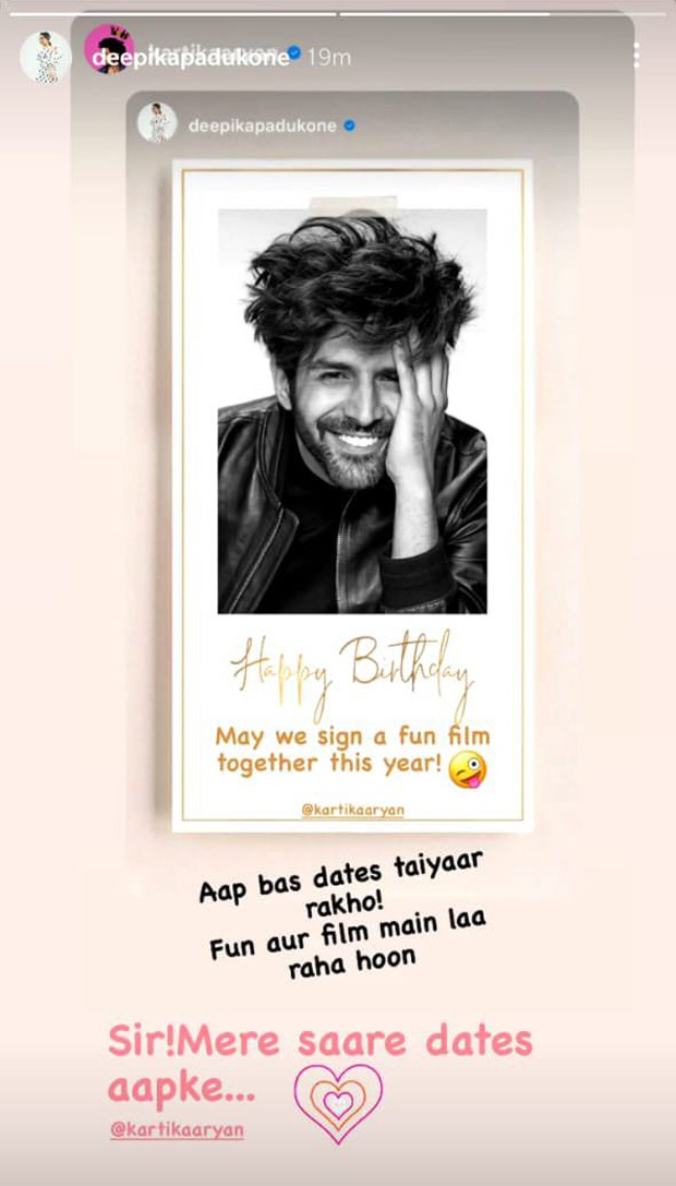 Deepika Padukone and Kartik Aaryan hint at doing a film together, the former says, “Sir! Mere saare dates aapke”