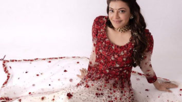 Kajal Aggarwal looks ethereal in red and ivory custom-made Varun Bahl couture for Radha Krishna pre-wedding satsang