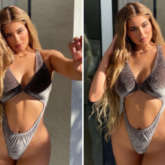 Kylie Jenner flaunts her curves in a skimpy thong velvet bodysuit by Skims 