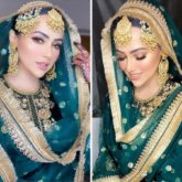 Sana Khan’s teal green and golden gharara is a must-add in your trousseau