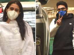 Sara Ali Khan and Abhishek Bachchan spotted at Dubbing studio in Juhu