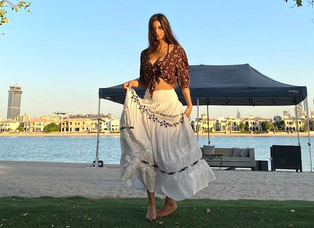Shah Rukh Khan’s daughter Suhana Khan poses by the lake in a chic boho skirt with a knotted top