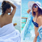 Hina Khan shares pictures of her posing in a blanket and a bikini in Maldives