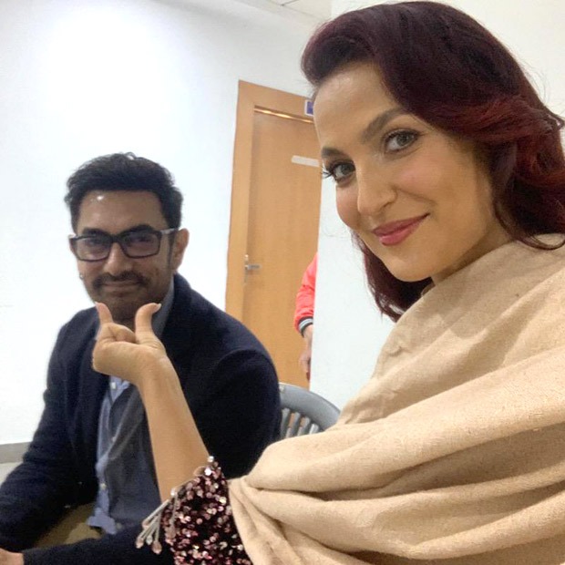 Aamir Khan and Elli AvrRam strike a pose in latest selfies after shooting for a somg in Jaipur for Amin Hajee's film Koi Jaane Na