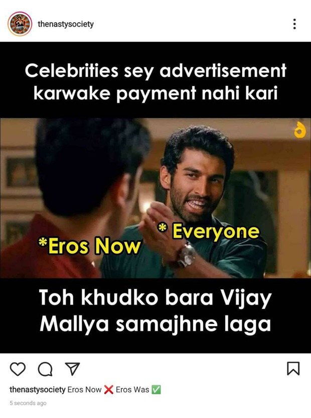 After Eros Now defaults on payments, disgruntled vendor resorts to memes; compares the company to Vijay Mallya