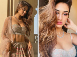 Disha Patani’s ivory with hues of pink embroidered Falguni Shane Peacock lehenga is a dreamy wedding outfit