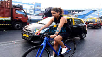 Photos: Aisha Sharma snapped during a cycle ride in Dadar