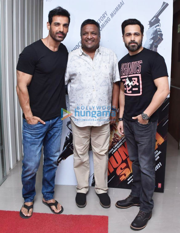 Photos: John Abraham, Emraan Hashmi and Sanjay Gupta for Mumbai Saga promotion