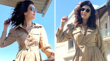 Karishma Tanna opts for affordable trench dress and pairs it with knee high boots