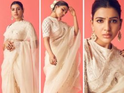 Samantha Akkineni keeps it regal in chanderi saree with coral embroidery for the launch of Shakuntalam