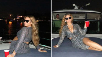 Beyoncé stuns in silver sheer wrap top and matching slit skirt she heads to Miami