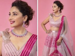 Madhuri Dixit looks pretty in blush pink Amit Aggarwal metallic lehenga worth Rs. 1.65 lakhs