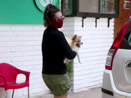 Raveena Tandon with her pet dog spotted at a clinic in Bandra