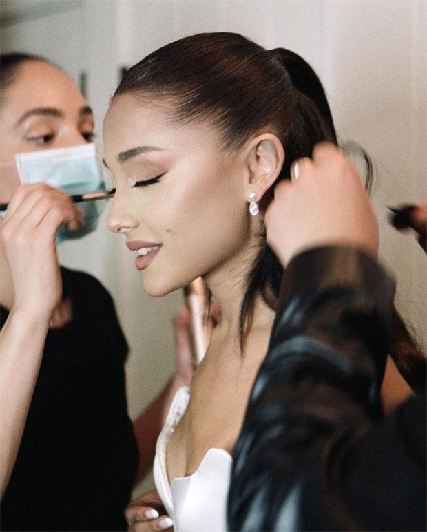 Ariana Grande stuns as a beautiful bride in Audrey Hepburn inspired Vera Wang backless gown during intimite wedding with Dalton Gomez