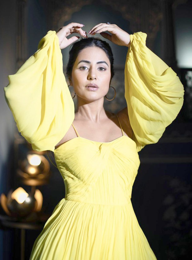Hina Khan is a ray of sunshine in cold-shoulder yellow summery dress in ‘Pathar Wargi’ song 