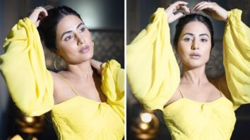 Hina Khan is a ray of sunshine in cold-shoulder yellow summery dress in ‘Pathar Wargi’ song