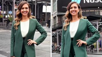 Jessica Alba dons emerald green pantsuit; her company Honest Co. valued near $2 billion in market debut