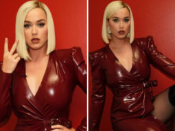 Katy Perry brings red hot drama to American Idol in latex thigh-high slit dress and knee length boots