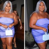 Lizzo pairs her lilac bodycon mini dress with silver wig and 'Protect Black People’ mini box bag