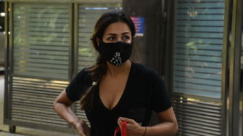 Malaika Arora with her pet dog spotted at her residence in Bandra