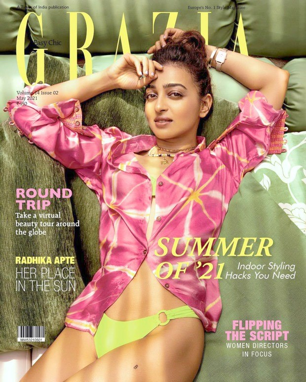 Radhika Apte sizzles in neon green bikini paired with printed shirt on the cover of Grazia India