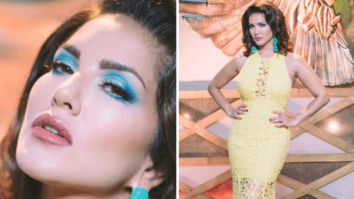Sunny Leone flaunts summer glow in yellow bodycon, opts for contrasting blue colour