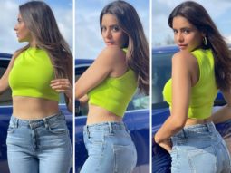 Aamna Sharif pairs a neon crop top with skinny fit denims