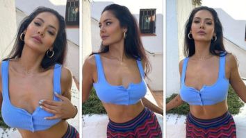 Esha Gupta looks gorgeous in pastel blue crop top and multi-coloured pants