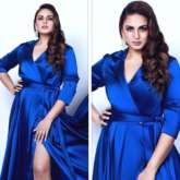 Huma Qureshi steals the limelight in royal blue satin dress with thigh-high slit
