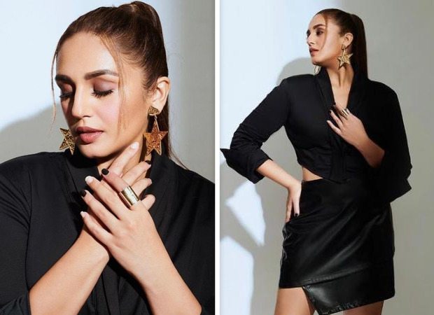 Huma Qureshi stuns in black crop top and leather mini skirt