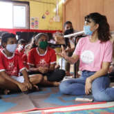 Jacqueline Fernandez interacts and plays with children at the OSCAR Foundation