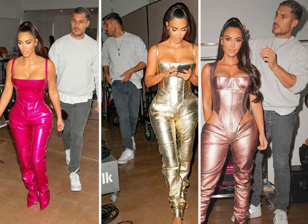 Kim Kardashian’s metallic jumpsuit perfectly accentuates her curves
