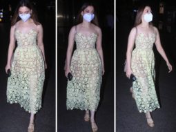 Tamannaah Bhatia arrives in Mumbai in H&M lime yellow lace dress worth Rs. 8237