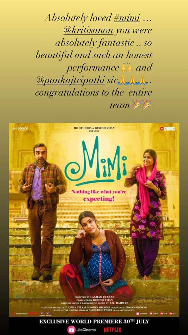 "Absolutely loved Mimi", says Samantha Akkineni as she praises Kriti Sanon and Pankaj Tripathi's performance