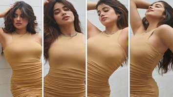 Janhvi Kapoor weaves sexiness in beige ruched mini bodycon dress