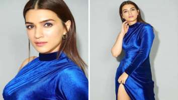 Kriti Sanon makes a glamorous statement in blue velvet dress with thigh-high slit