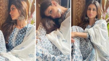 Mouni Roy looks elegant as ever in block printed blue and white sharara worth Rs. 7,850