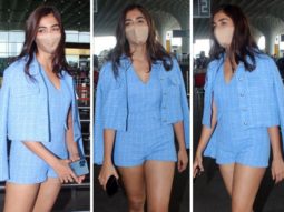 Pooja Hegde channels monotone style in blue romper and blazer as she leaves for Chennai for Vijay’s Beast shoot
