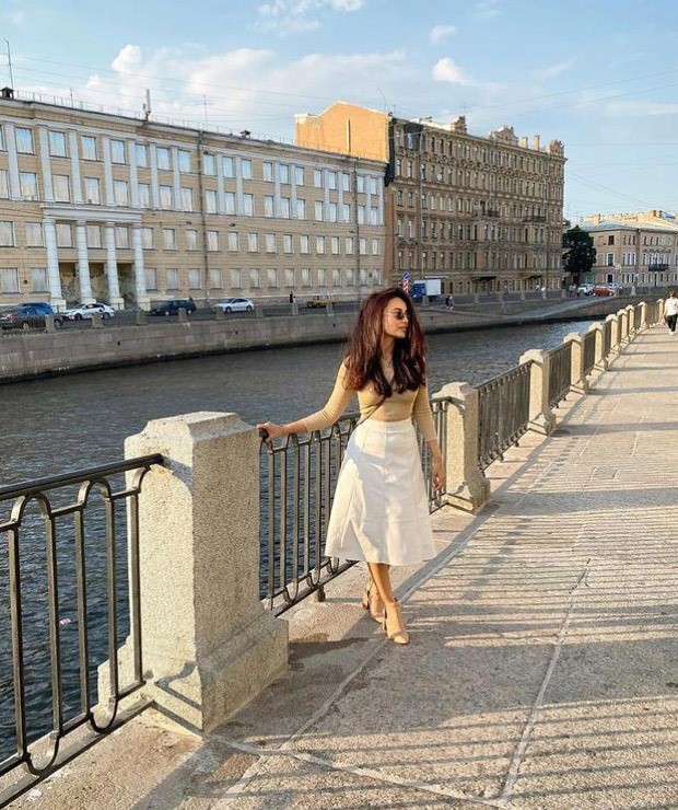 Qubool Hai actress Surbhi Jyoti dons beige top and white skater skirt during her vacation in Russia