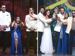 Riteish Deshmukh, Genelia D’Souza and Bobby Deol hand over the winning trophy to Punjab Lions on Indian Pro Music League