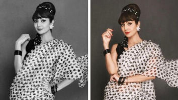 Shilpa Shetty recreates her mother Sunanda Shetty’s retro look in polka dot organza black and white saree worth Rs. 21,900