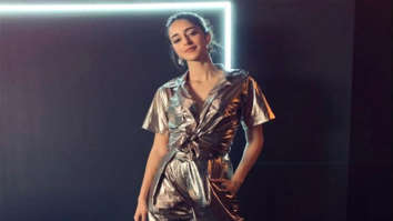 Ananya Panday stuns in a metallic jumpsuit with a plunging neckline