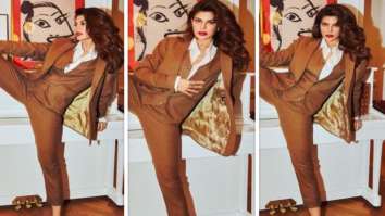 Jacqueline Fernandez does a jaw dropping photoshoot in a brown pantsuit